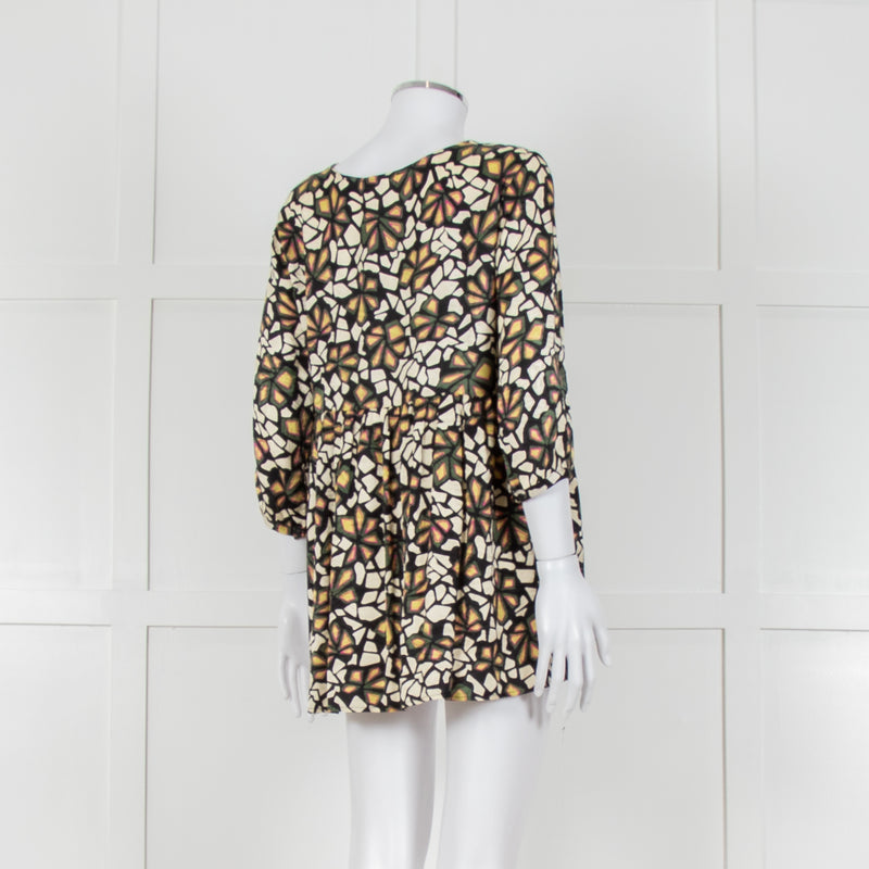 Ba&sh Black With Green And Pink Floral Print V Neck Top
