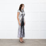 Self-Portrait Silver Sequin Twist Front Gown
