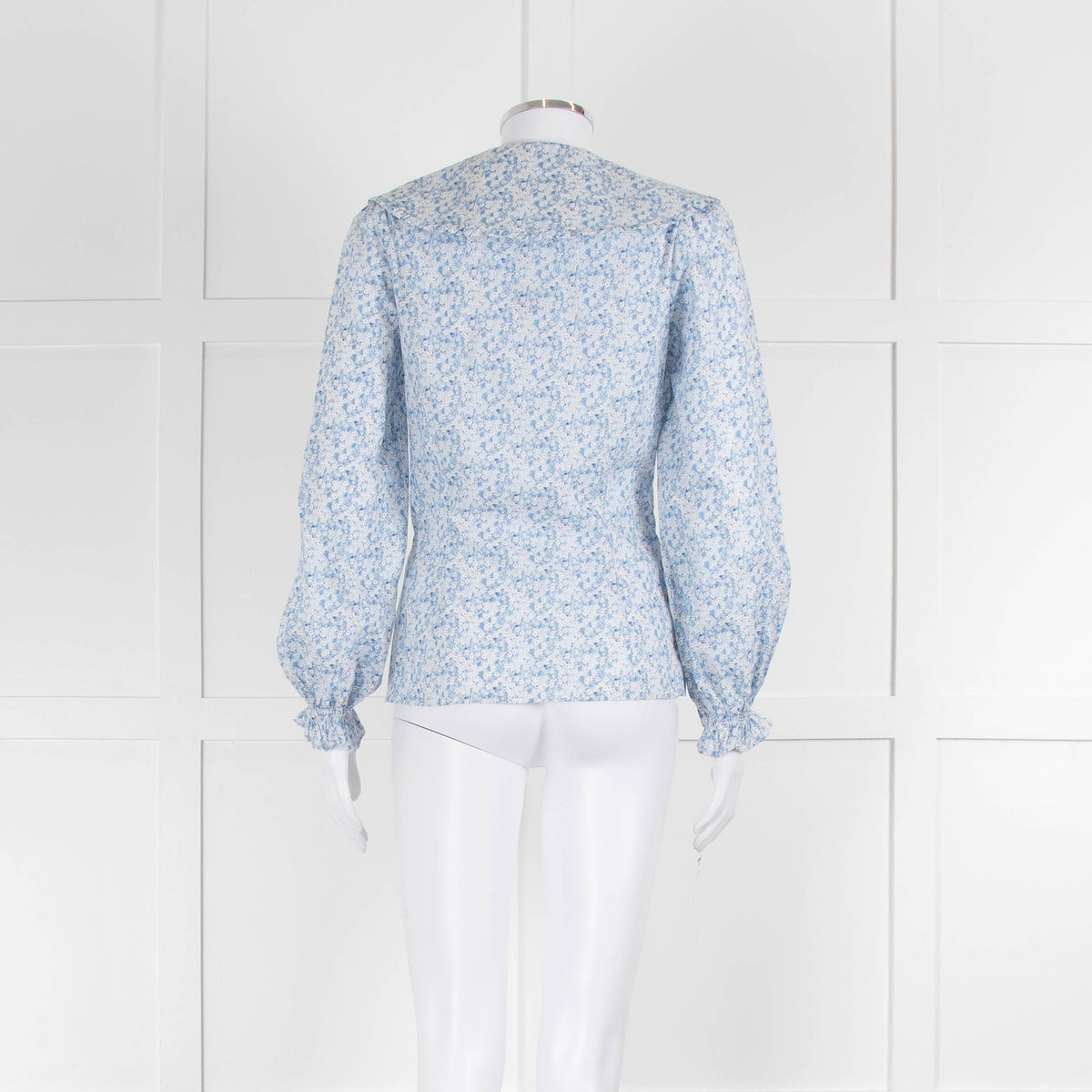 Ridley Blue White Floral Big Collar Cotton Blouse