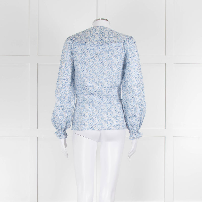 Ridley Blue White Floral Big Collar Cotton Blouse