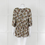 Ba&sh Black With Green And Pink Floral Print V Neck Top