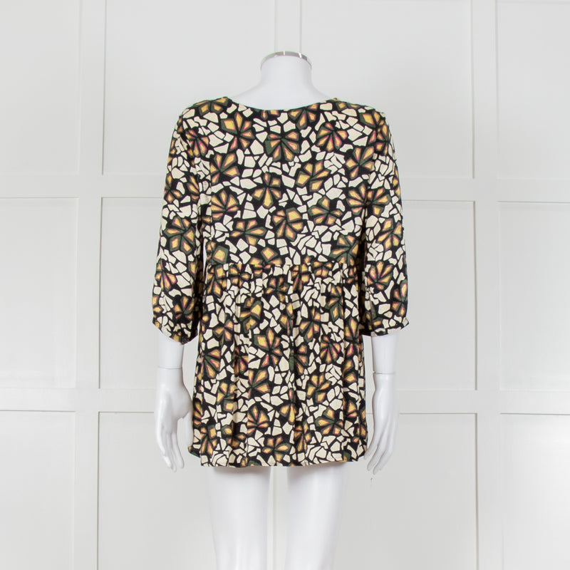 Ba&sh Black With Green And Pink Floral Print V Neck Top