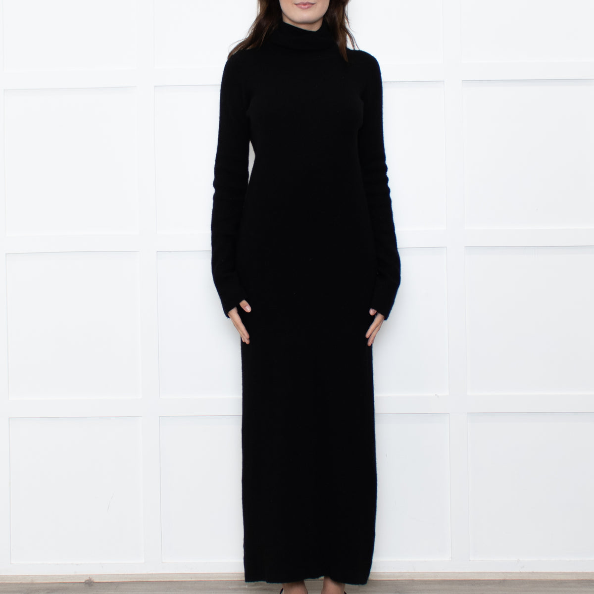 Raey Black Cashmere Knit Rollneck Maxi Dress