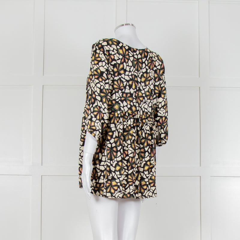 Ba&sh Black With Green And Pink Floral Print V Neck Top