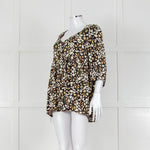 Ba&sh Black With Green And Pink Floral Print V Neck Top