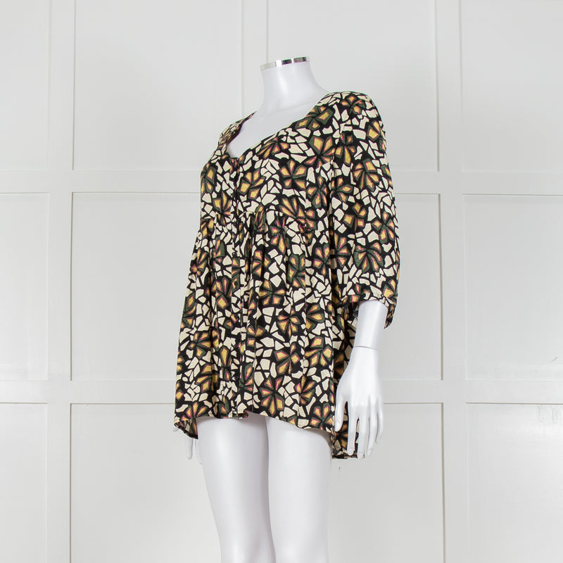Ba&sh Black With Green And Pink Floral Print V Neck Top