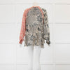 Isabel Marant Beige Navy Red Floral Sheer Long Sleeve Top