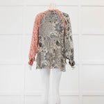 Isabel Marant Beige Navy Red Floral Sheer Long Sleeve Top