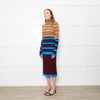 Marni Blue, Camel, Burgundy and Orange Stripe Knitted Midi Dress