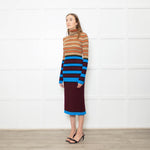 Marni Blue, Camel, Burgundy and Orange Stripe Knitted Midi Dress