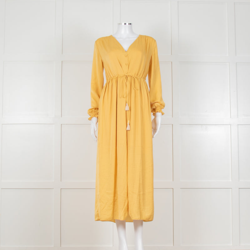 Louise Misha Yellow Crinkle Elasticated Cuff Maxi Dress