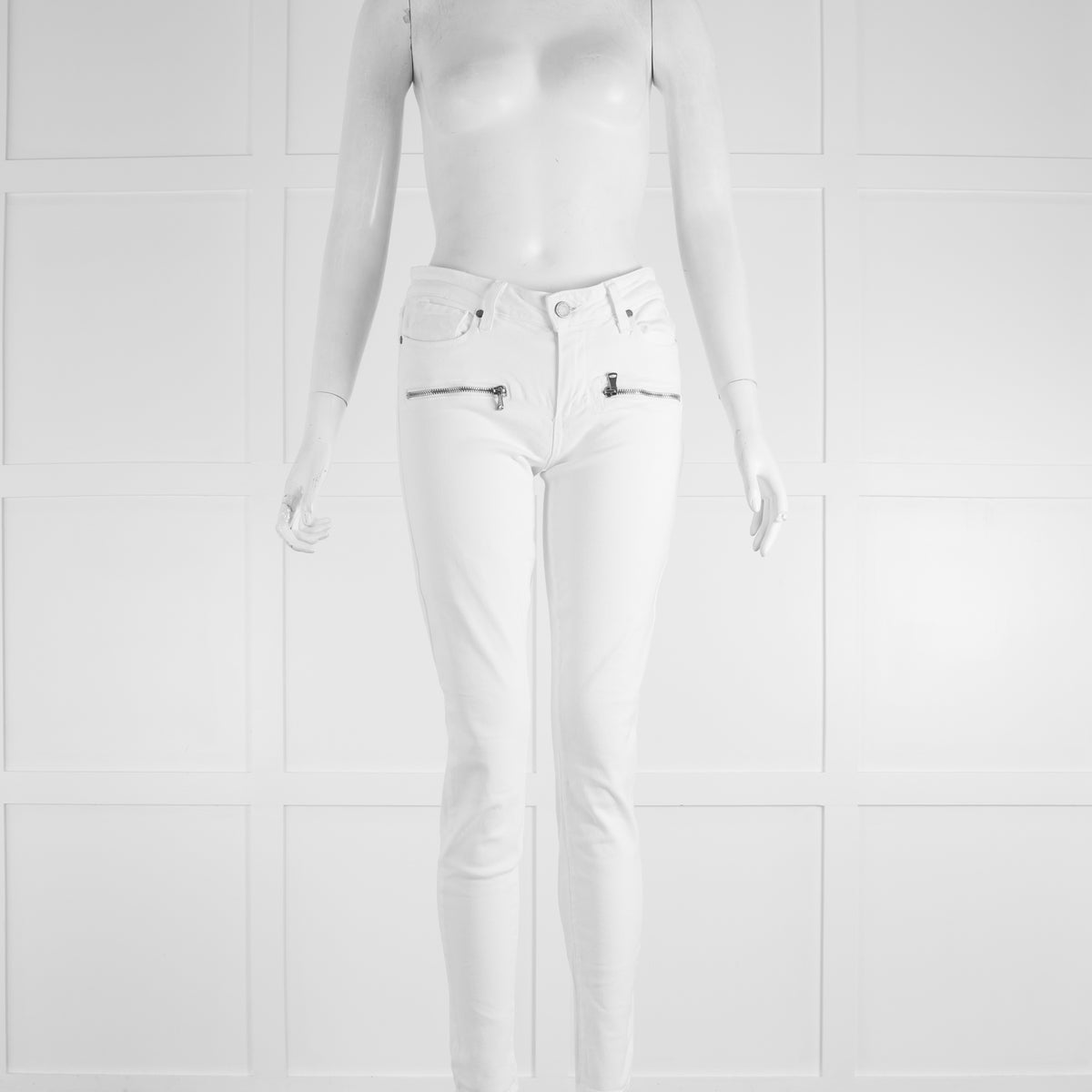 Paige White Skinny Jeans with Zip Pockets