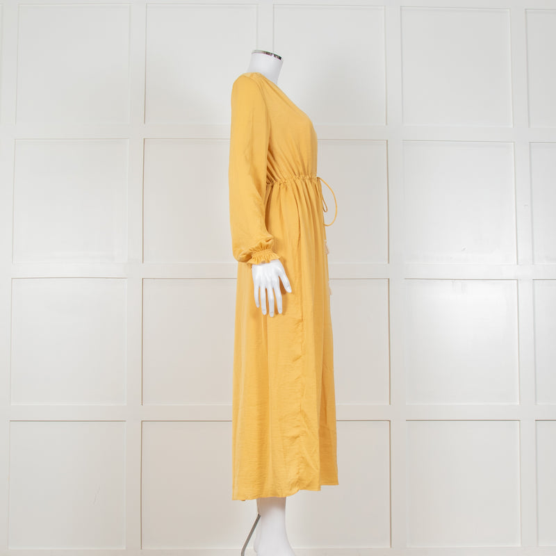 Louise Misha Yellow Crinkle Elasticated Cuff Maxi Dress