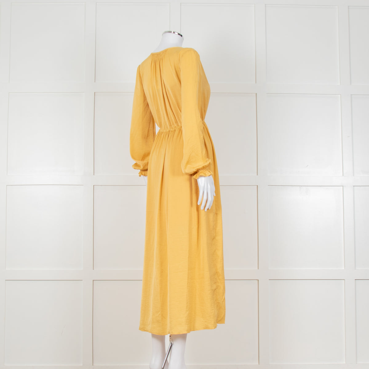 Louise Misha Yellow Crinkle Elasticated Cuff Maxi Dress