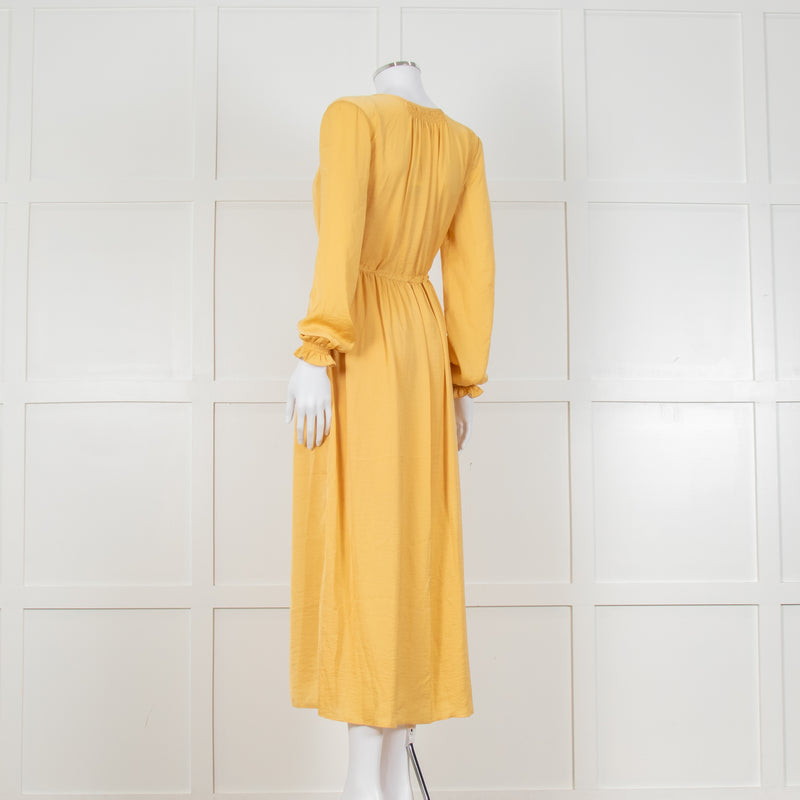 Louise Misha Yellow Crinkle Elasticated Cuff Maxi Dress