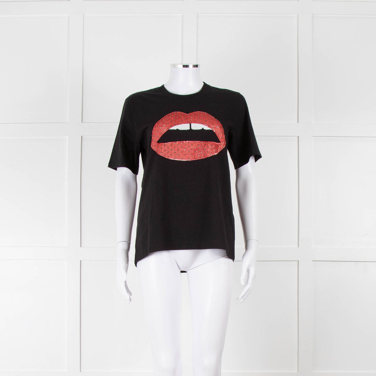 Markus Lupfer Black Sequin Lip PrintT Shirt