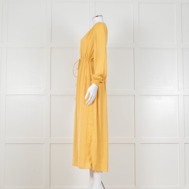Louise Misha Yellow Crinkle Elasticated Cuff Maxi Dress
