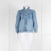 Wyse Blue Frill Detail Neck Front Button Denim Shirt