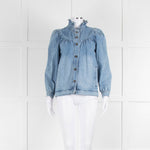 Wyse Blue Frill Detail Neck Front Button Denim Shirt
