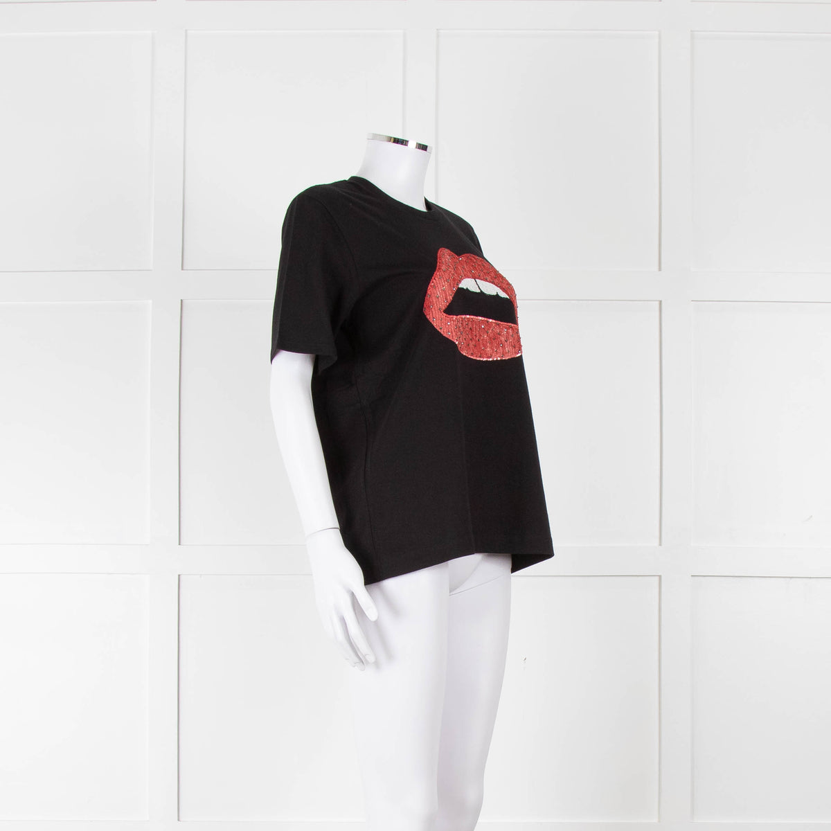 Markus Lupfer Black Sequin Lip PrintT Shirt