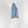 Wyse Blue Frill Detail Neck Front Button Denim Shirt