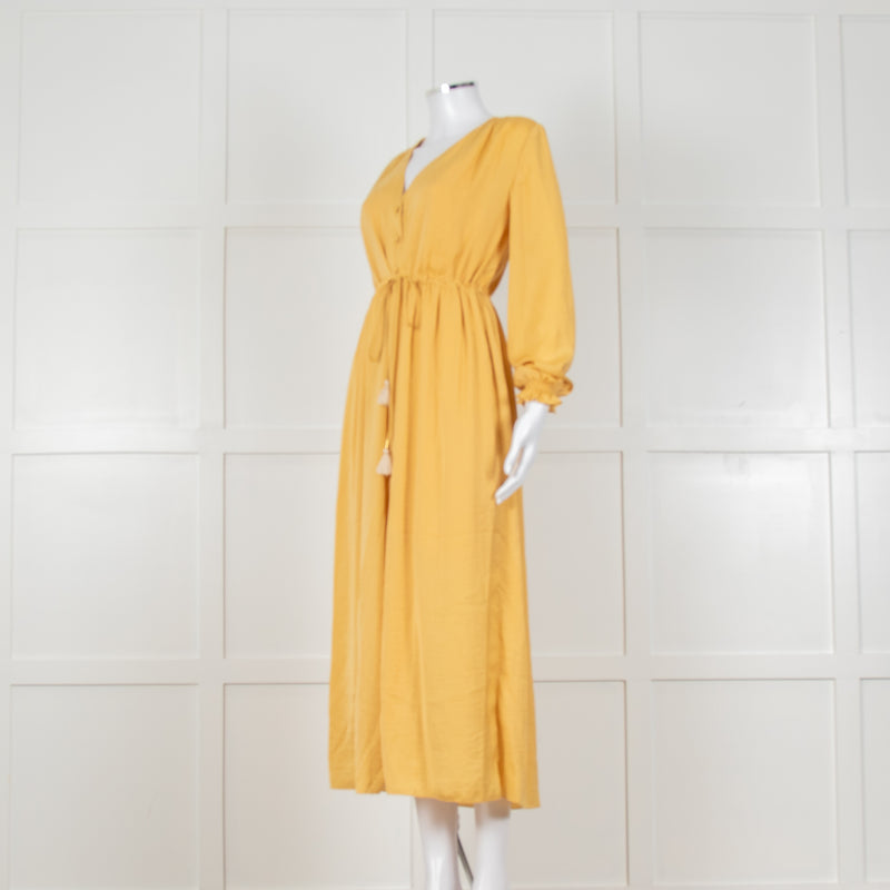Louise Misha Yellow Crinkle Elasticated Cuff Maxi Dress