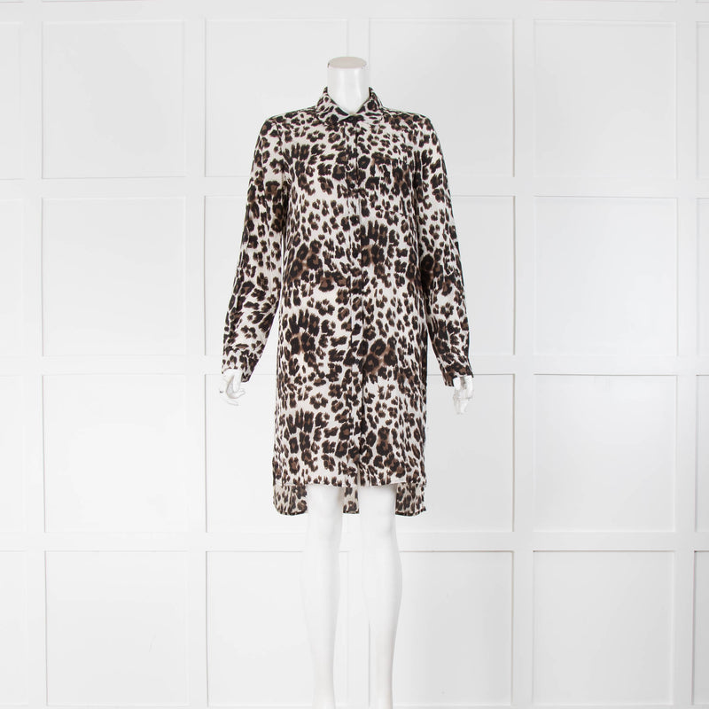 Diane Von Furstenberg White Brown Animal Print Tunic Dress