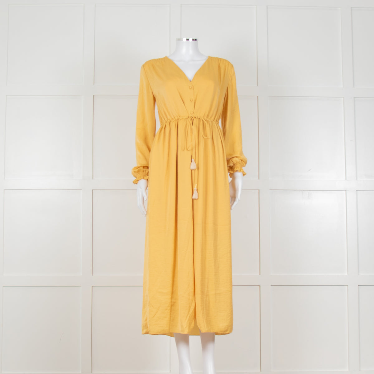 Louise Misha Yellow Crinkle Elasticated Cuff Maxi Dress