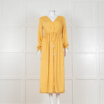 Louise Misha Yellow Crinkle Elasticated Cuff Maxi Dress