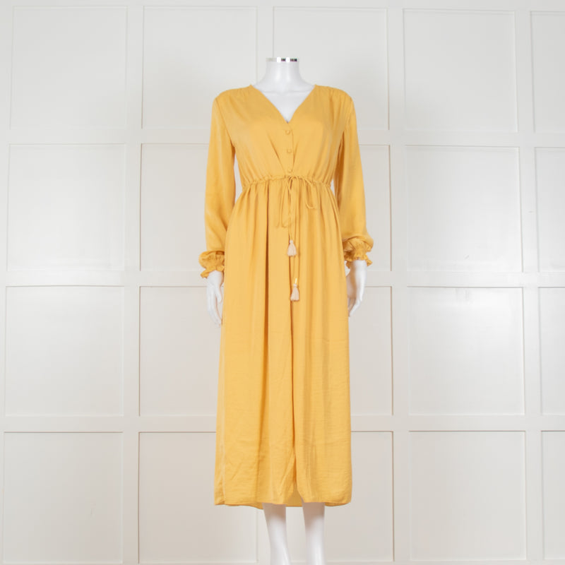 Louise Misha Yellow Crinkle Elasticated Cuff Maxi Dress