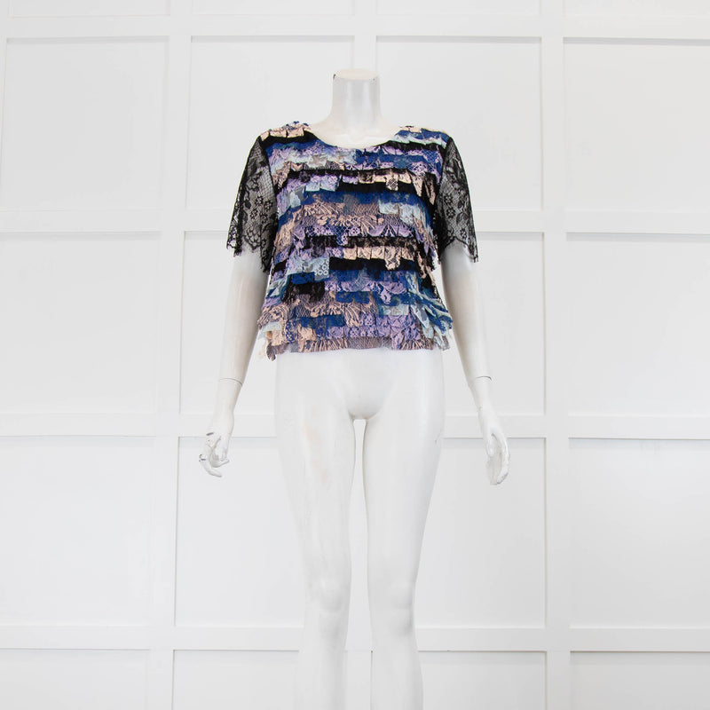 Chanel Black Blue Lace Short Sleeve Top