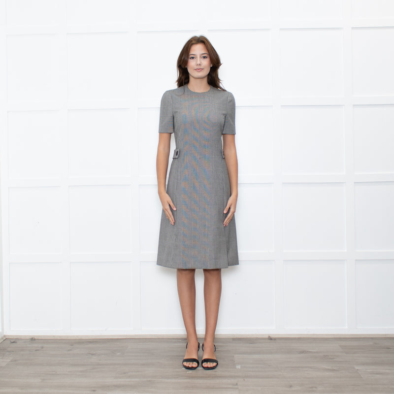 Prada Prince of Wales Check Short Sleeve Dress With Front Belt Detail