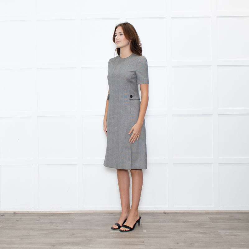 Prada Prince of Wales Check Short Sleeve Dress With Front Belt Detail