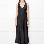 Joseph Black Satin V Neck Long Sleeveless Dress