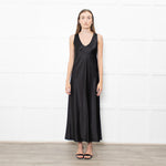 Joseph Black Satin V Neck Long Sleeveless Dress