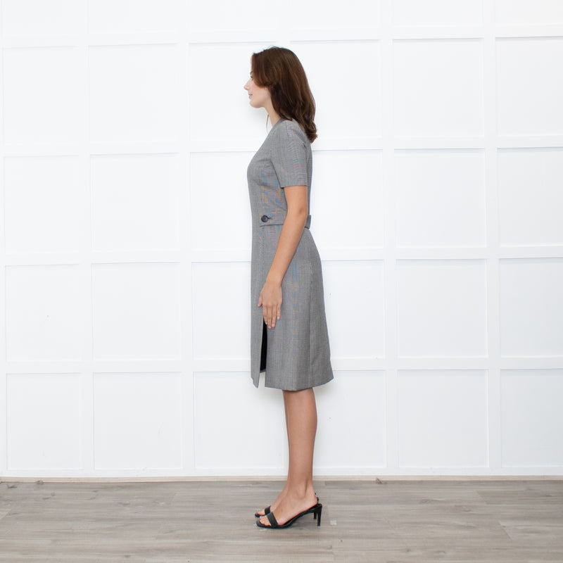 Prada Prince of Wales Check Short Sleeve Dress With Front Belt Detail
