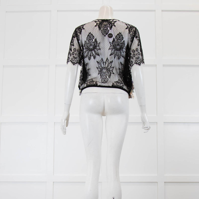 Chanel Black Blue Lace Short Sleeve Top