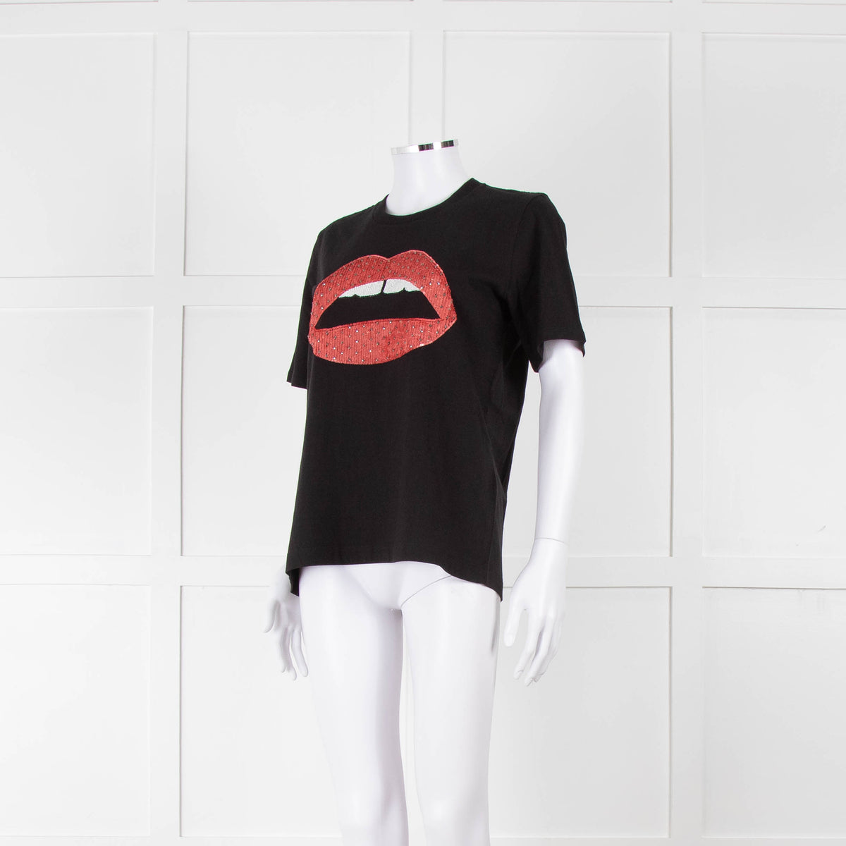 Markus Lupfer Black Sequin Lip PrintT Shirt