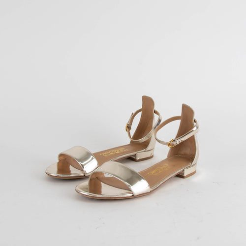 Salvatore Ferragamo Gold Mirror Leather Flat Sandals