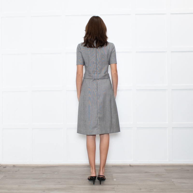 Prada Prince of Wales Check Short Sleeve Dress With Front Belt Detail