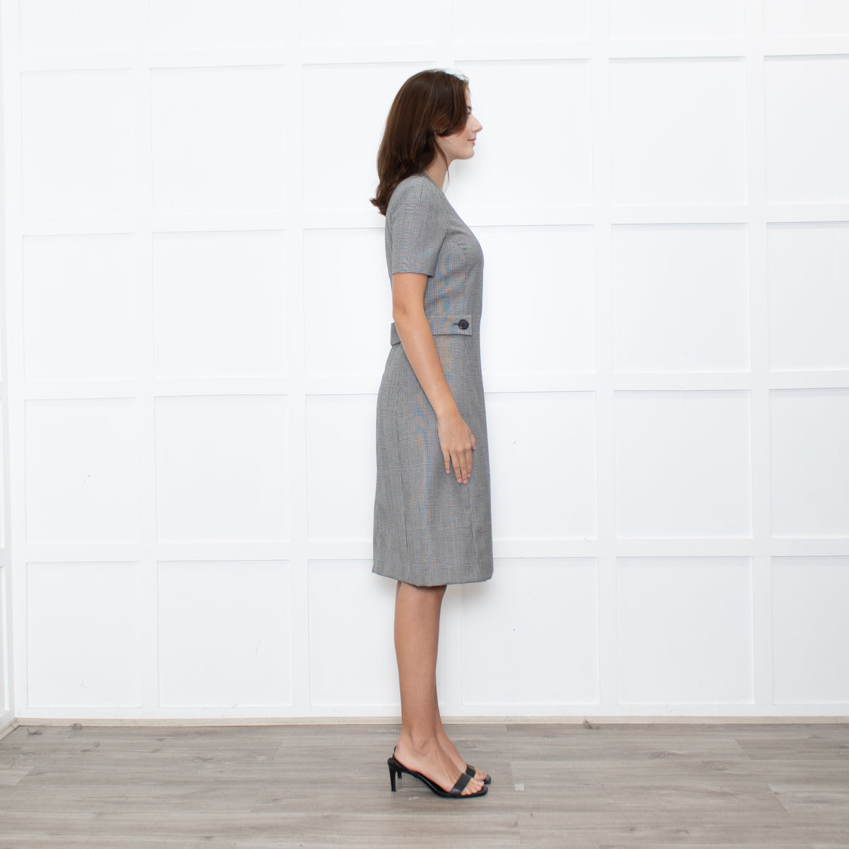 Prada Prince of Wales Check Short Sleeve Dress With Front Belt Detail