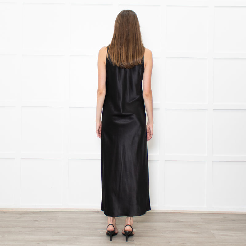 Joseph Black Satin V Neck Long Sleeveless Dress