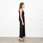 Joseph Black Satin V Neck Long Sleeveless Dress