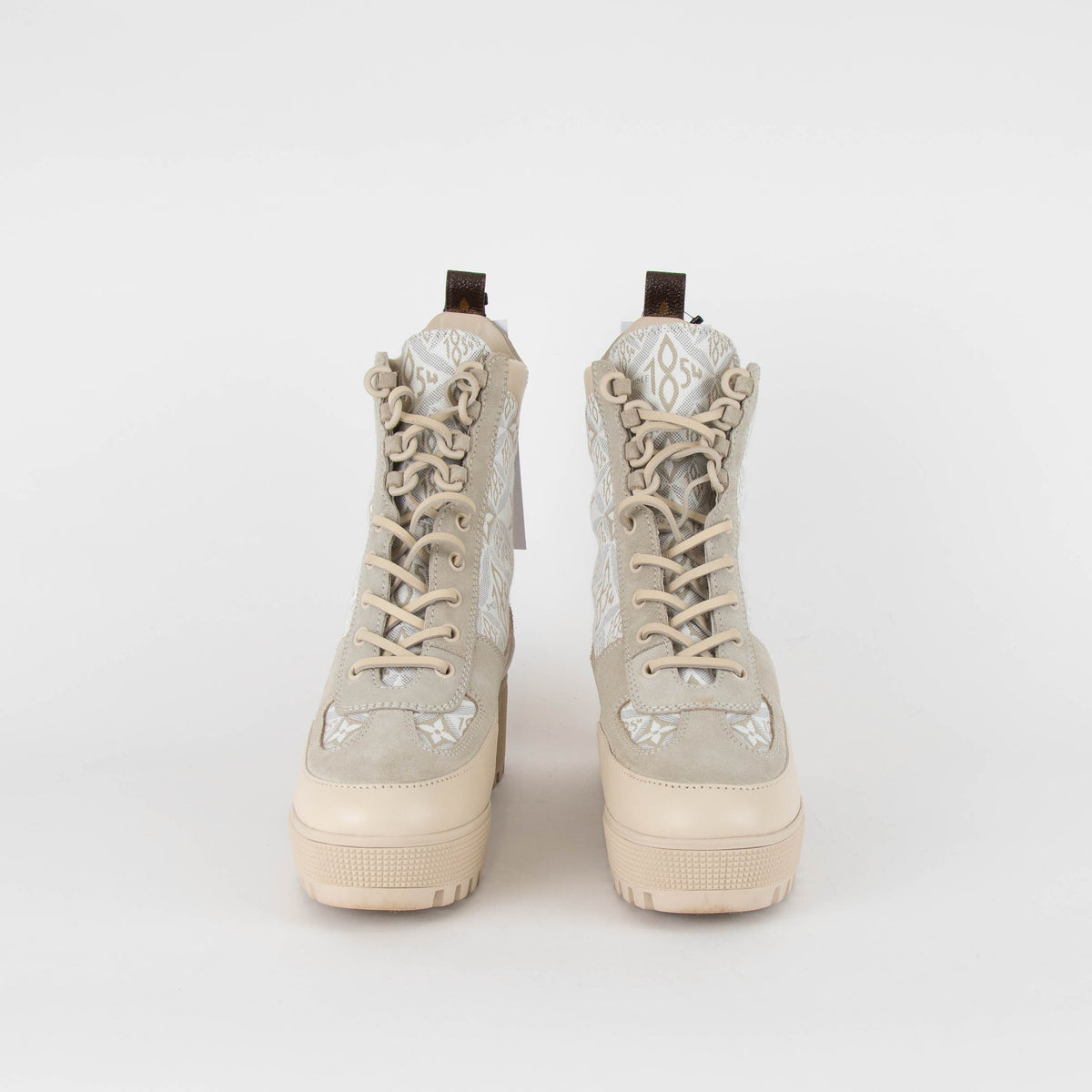 Louis Vuitton Beige Loreate Jacquard Combat Boots