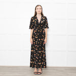 Raey Black Mustard Floral Short Sleeve Maxi Dress