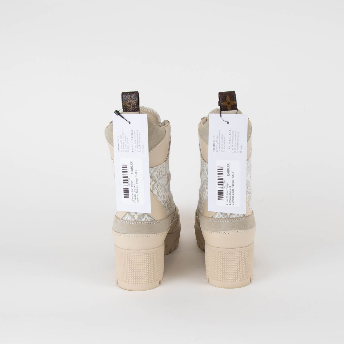 Louis Vuitton Beige Loreate Jacquard Combat Boots