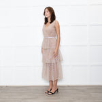Self-Portrait Tan Grid SequinTiered Midi Dress
