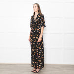Raey Black Mustard Floral Short Sleeve Maxi Dress