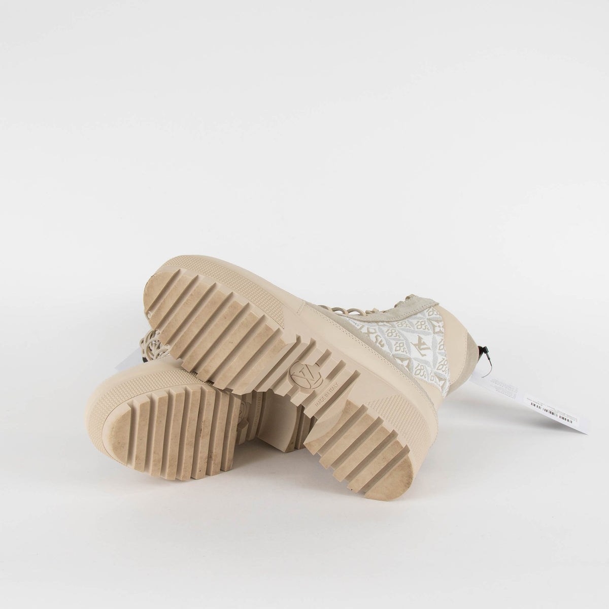 Louis Vuitton Beige Loreate Jacquard Combat Boots