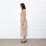 Self-Portrait Tan Grid SequinTiered Midi Dress